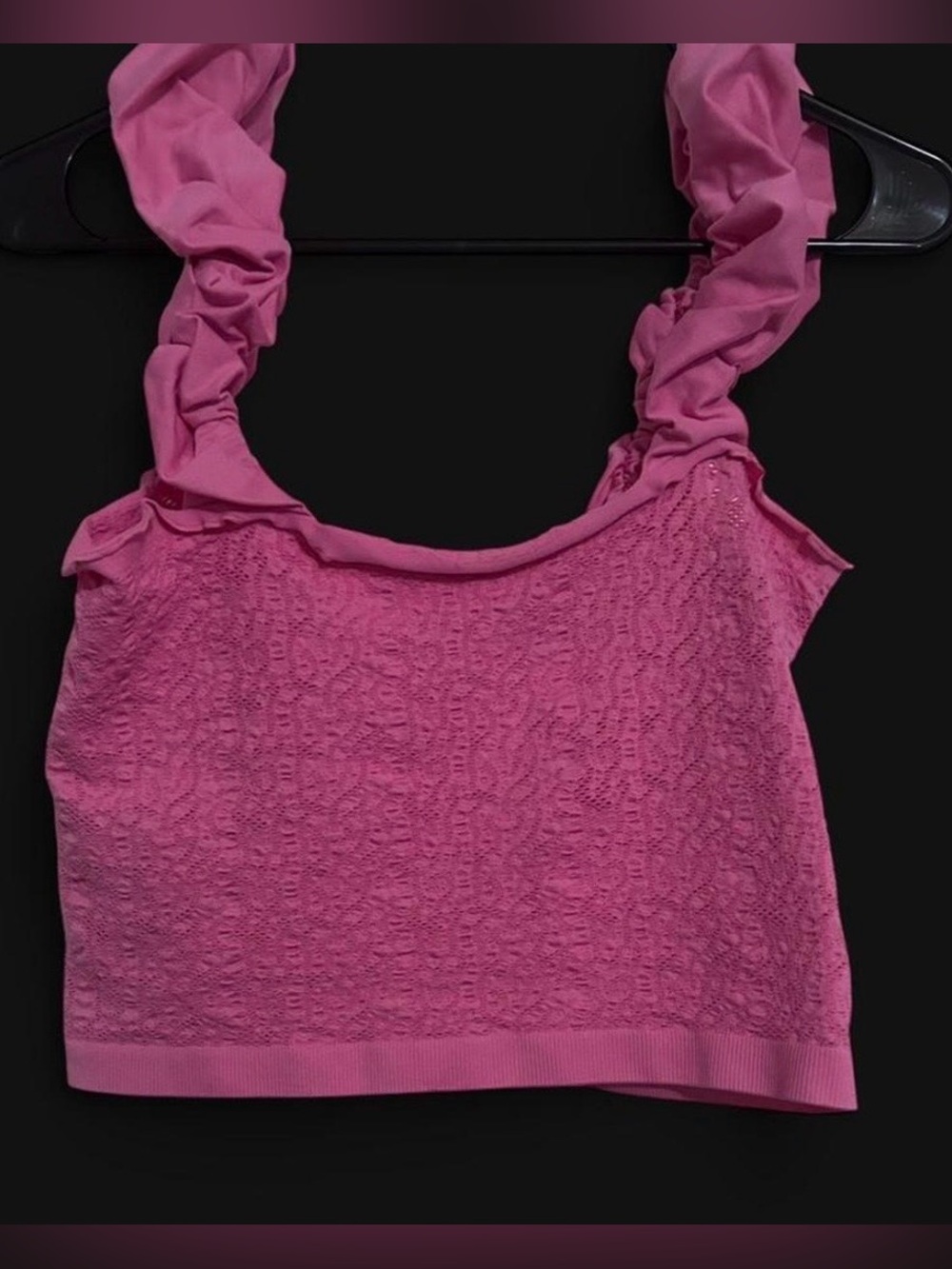 Anthropologie Pink Ruched-Strap Textured Crop Top